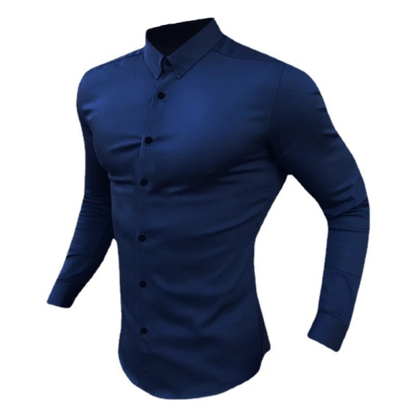 Höstmode Långärmad skjorta Herr Super Slim Fit Man Casual Social Business Klänning Skjorta Herr Fitness Sportkläder Blue L