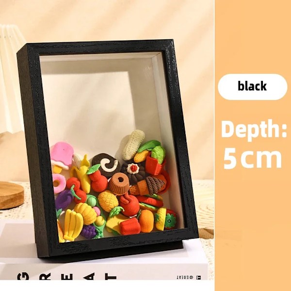 3D Træbillederammer Dybde 3cm 5cm Tørrede Blomsterprøveholder Håndlavet DIY Håndværk Visning Foto Ramme Hjem Dekoration black-depth-5cm Rectangle-10in