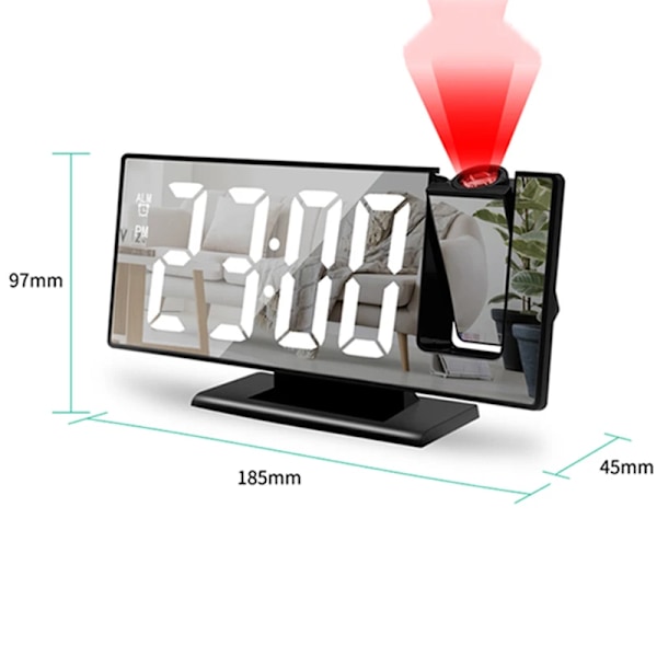 Led-digitaalinen älykäs herätyskello Pöytä Elektroninen työpöytäkello Usb-herätyskello Makuuhuoneen herätyskello torkkutoiminnolla A4-Projection