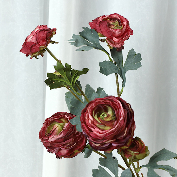 Languifang Konstgjord Blomma 6-Huvud Bränd Edge Luilian Hotell Fönster Hem Dekorativ Fake Blomma Bröllop Simulering Peony Flo Svarare Dark Coffee