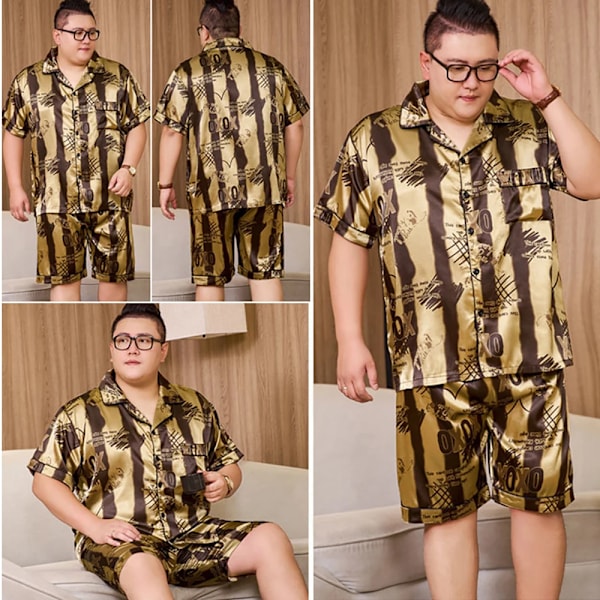 3Xl-5Xl För 165Kg Storlek Mäns Pyjamas Sommar Ice Silk Tänk Andas Manliga Sömnklär Plaid Pyjamas Ställer Pijamas 10 5XL