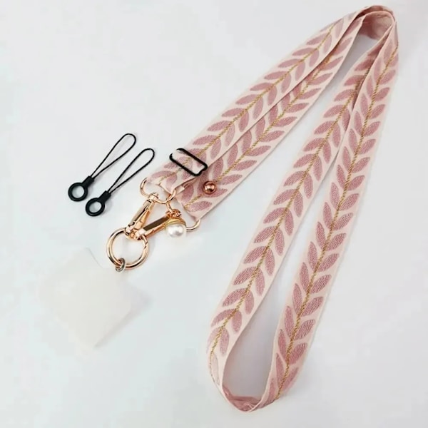 Säädettävä pitkä matkapuhelinlanyard Ristiriipus Kaulakoru Leike Ripustus Lanyard Helmi Ripustettavat Koristeet Charmi Anti-häviö. Lanyard Pink cotton and linen