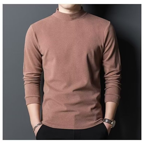 Develvet Halv Turtleneck Base Tröja Mäns Dubbelsida Plus Lång Ärm T-Shirt Trend Vinter Sträck Varm Under Kläder Brown 4L