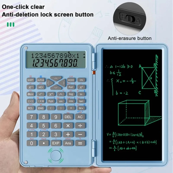 Vetenskapliga miniräknare, 12-siffrig LCD-skärm med raderbar skrivplatta, hopfällbar för möten och studier i hemmet Blue