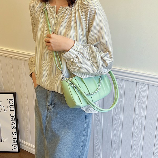 Women's Chain Bag 2024 Summer New Korean Style Pleated Cloud Bag Trendy All-Match High-Grade Shoulder Bag Green