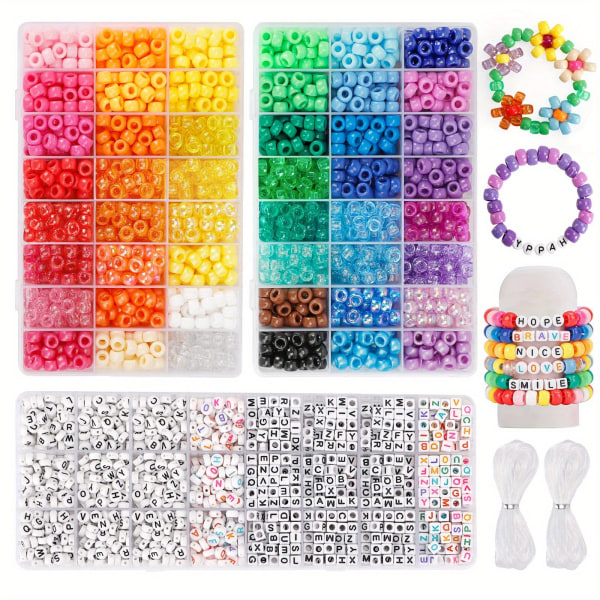 3960st 48 färger Ponnypärlor Set, 2400st regnbågspärlor i plast och 1560st brevpärlor med 20 meter elastiska trådar för gör-det-själv-armbandshalsband 3960pcs