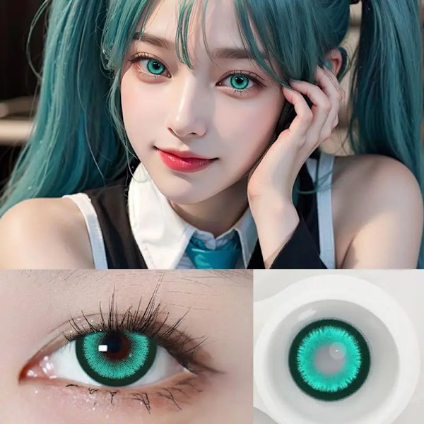 2St Graderade Färgade Kontaktlinser Jewelens Anime Cosplay Softlens 14,2Mm Dark Green -3.50