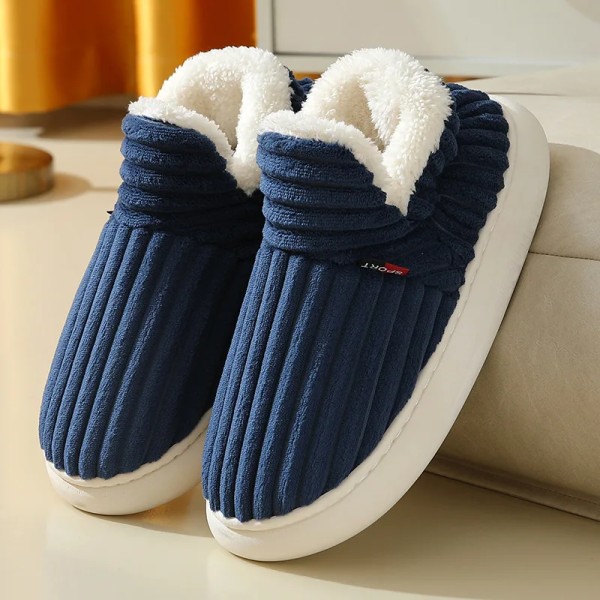 Vinter Halkfria bomullsskor för män Dam högtopp Enfärgad plysch Varma hemmaskor Bekväma Flats Zapatillas De Invierno Navy 46-47(28.0cm-29.0cm)