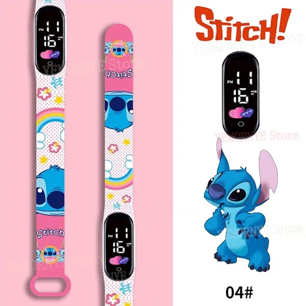 Disney Stitch Digital Barnklockor Animefigurer LED Luminous Klocka Touch Vattentät Elektronisk Sportklocka Barnfödelsedagspresent Red