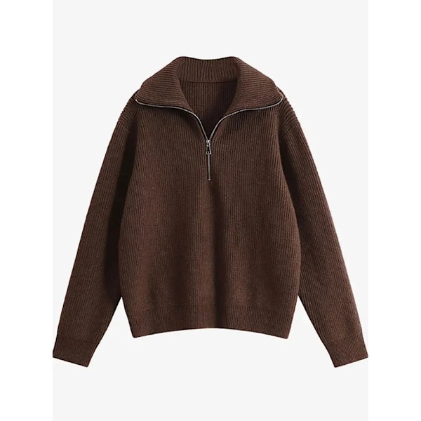 Kvinnors Turtlenkracka Blixtar Mode Kvinnor Tröjor Solid Loose Pullover Lång Ärm Casual Stickade Tröja Kvinna Vinter 2024. Dark Brown M