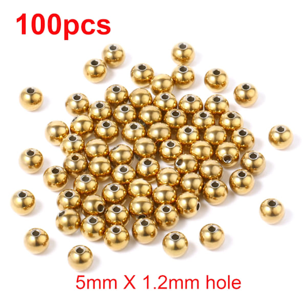 30pcs-200pcs 4-8mm 304 Stainless Steel Ball Beads For Jewelry Making DIY Loose Spacer Metal Beads 18K Gold PVD Plated 5mm x hole1.2mm100pc