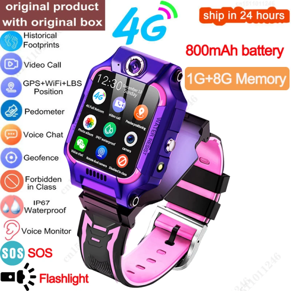 4G GPS Barn Smart Watch Pojkar Flickor Vattentät 2 Way Call Kamera Röst Videochatt SOS WiFi Telefon Watch Födelsedagspresenter T5S black Asia Version