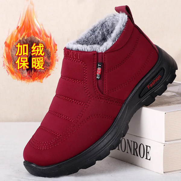 Damskor Unisex Vinterskor 2024 Dam Vattentäta Snöskor Dam Slip On Casual Skor Plyschskor Herr Ankle Botas Women Red 36