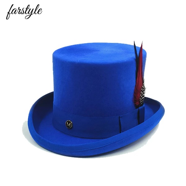 Special High Top hat Trollkarl hög hatt Prestanda Brittisk svart jazz topp hattar manliga och kvinnliga domstol gentleman platt filt hatt 12 L 58-60