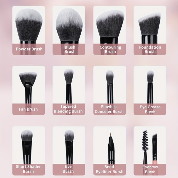 Professionell 12 st Makeup Brush Set Premium Synthetic Kabuki Foundation Blending Face Powder Blush Concealers Ögonskuggor Borstar För Makeup Nybörjare MAG51367FH