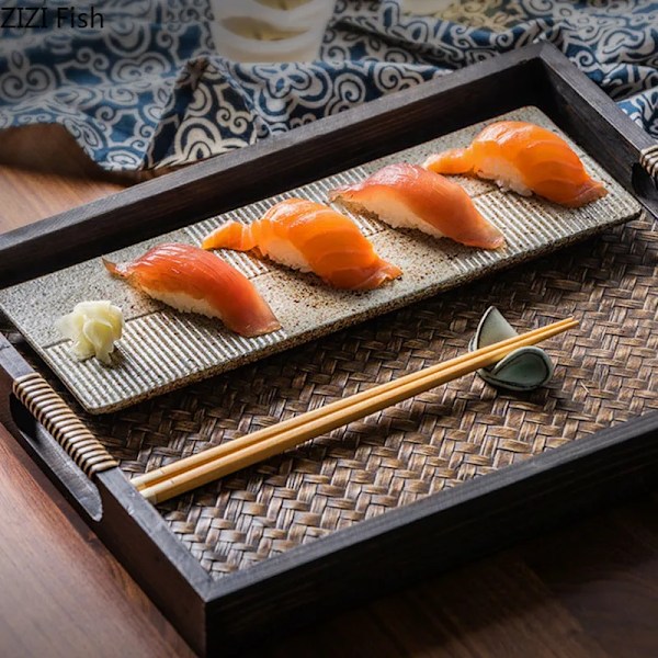 Kreativ Rektangulär Serveringsfat Japansk Restaurangmat Dekorativ Tallrik Sashimi Sushi Tallrik Kökskeramik Dessert Servis A