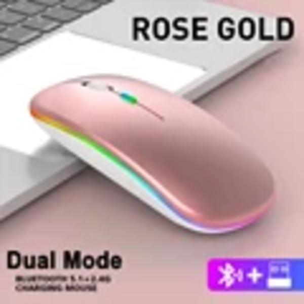 Trådløs Bluetooth-mus genopladelig 2.4GHz Dual Mode Gaming-mus til Macbook Android-tastatur Laptop PC-computer Tablet-kontor Rose Gold Mouse