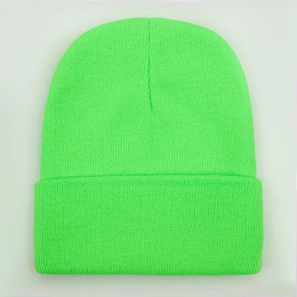 Unisex Solid Beanie - Höst & Vinter - Ullblandning - Mjuk & Varm - Stickad Mössa - Herr & Dam - Skullcap - Gorro - Skidmössa - 24 Färger Fluorescent green