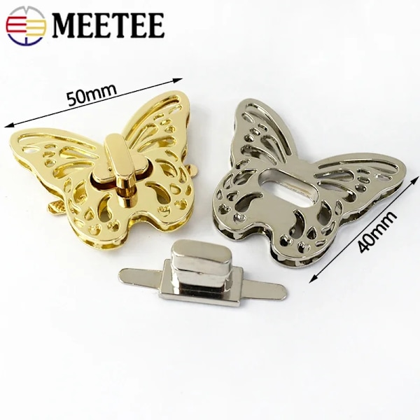 1-5 stk Meetee 49*40mm Metal Taske Lås Spænde Håndtaske Dekoration Drej Twist Låse Pung Snap Lukning Lukning Udskiftning Tilbehør KY602-Silver 2Pcs