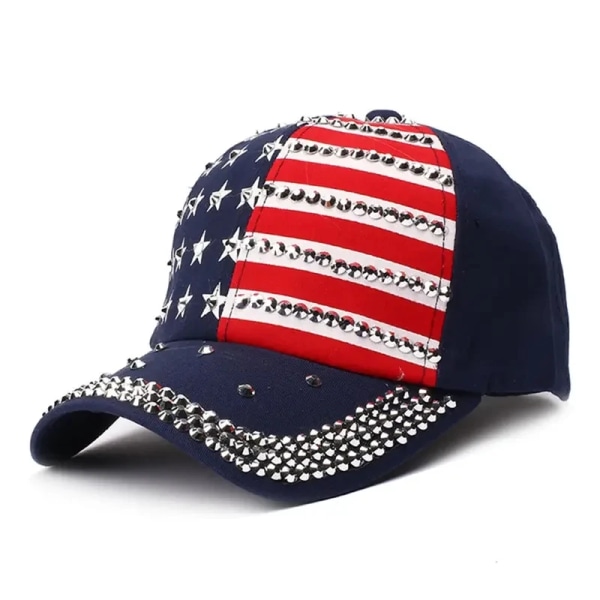 Amerikansk flagga Baseball Cap Sparkle Studded Flag Deim Hip Hop Hat Utomhus Casual Style Man Unisex Hat För Kvinnor Flickor
