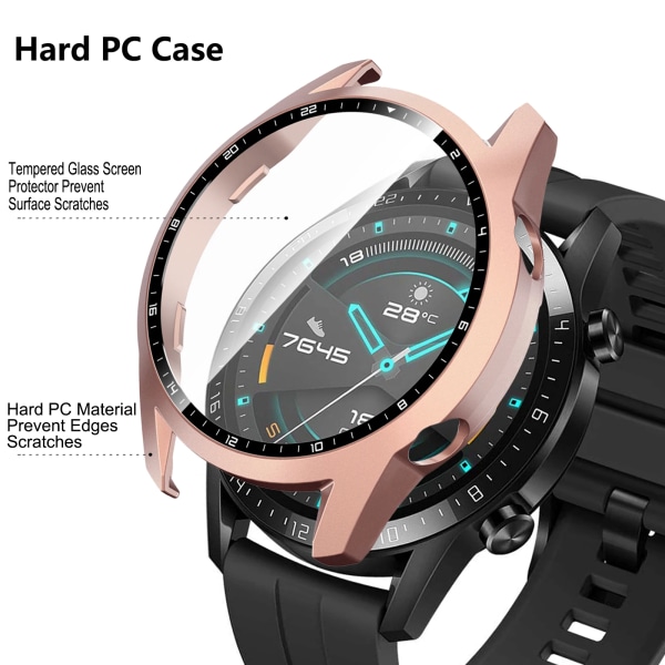 Case för Huawei Watch Gt 2 46 mm skyddande härdat glas PC- cover för Huawei Gt2 46 mm helskärmsskyddsskydd Cover white for HW watch GT2 46