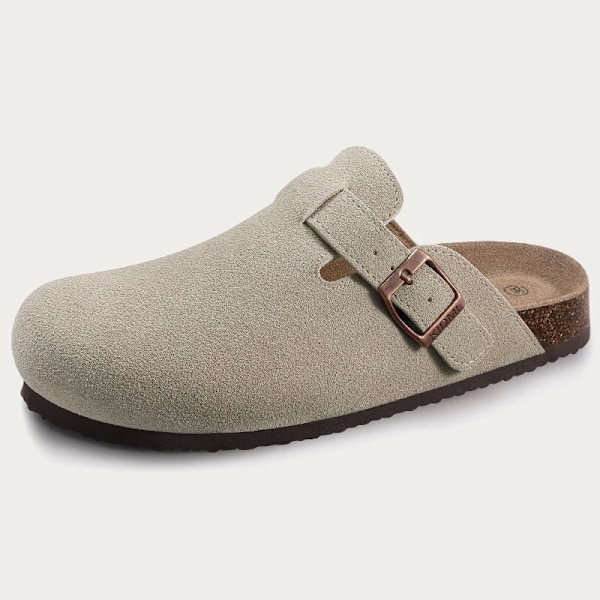 Smile Pop Män Flat Clogs Tofflor Nya Kvinnor Suede Clogs Topp Topp Ko Ko Suede Män Läder Mular Sommar Antiskid Strand Sandaler Cow Suede-Apricot4 36(fit 22cm)