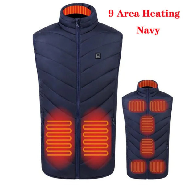 Multi-zon USB Uppvärmd Jacka Ärm Snabb Självuppvärmd Väst Herr Vinter Jakt Verwarmde Bodywarmer Elväst 발열조끼 9 Areas Blue Asian size S