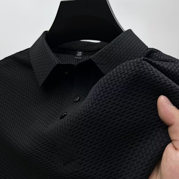 Jacquard Polo Tröja Herr-Kort-Ärmade T-Shirt 2024 Sommar Mode Märke Vit Lapel Andas Mesh Män ' S Halv-Ärm Toppkläder Black M