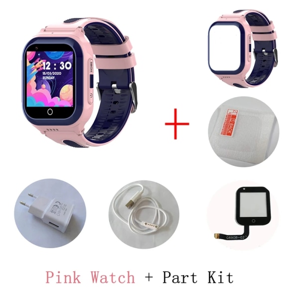 Smart Watches 4G Kid Skola Plats GPS-Tracker KT24SPlus Whatsapp Android8.1 SOS Klocka Baby Vattentät Kamera GPS Watch Pink and Part Kit