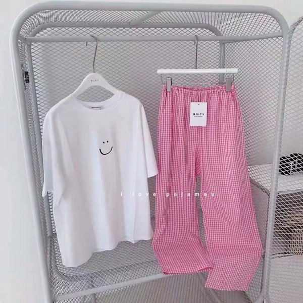 Kesä Uudet Naiset Pyjamat Loungewear Suosittu Kevät Ja Syksy Lyhythihainen Loungewear Naisopiskelija Sleepwee Loungekleidung Pink 40-70kg