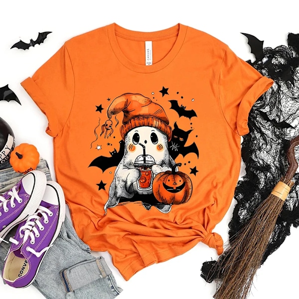 Happy Halloween Fashion Women T-Shirt Sommar Casual Tops Spooky Säsongen T-Shirt Halloween Pumpkins Gh T-Shirts Halloween Gåvar 20240811-D-0 M