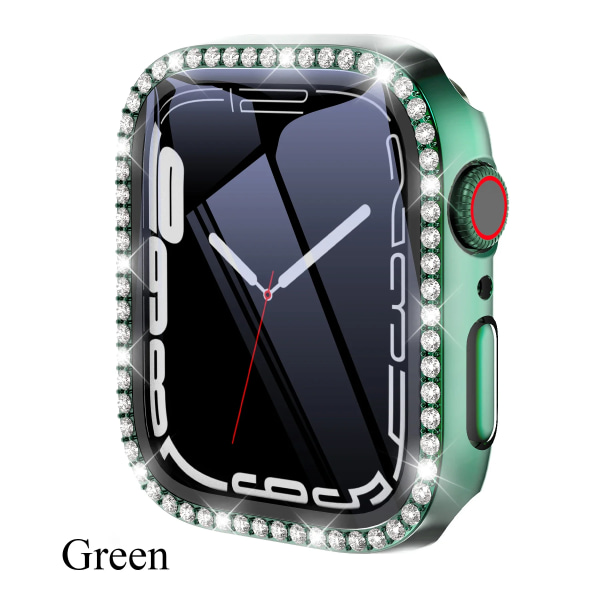 Diamantglas+ cover för Apple Watch Case 45 mm 41 mm 40 mm 44 mm 42 mm 38 mm Bling Bumper+ Skärmskydd iwatch Series 9 8 7 3 6 SE Green Series 654 SE 40MM