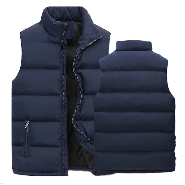 Vintermærke Tøj Vest Jakke Varmt Ærmeløs Mænds Jakker Casual Vest Vinter Vindtæt Frakker Mandlig Lynlås Ned Vest Navy Blue L