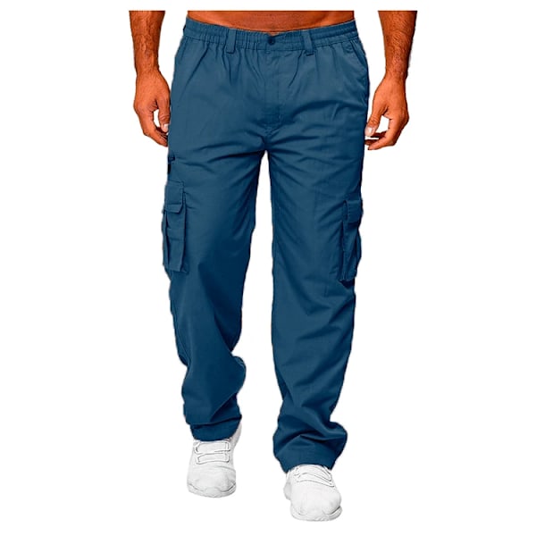 Sweatbyxor Män Jogger Cargo Byxor Casual Multi Pockets Militära Taktiska Byxor Taktiska Last Baggy Byxor Män Blue M