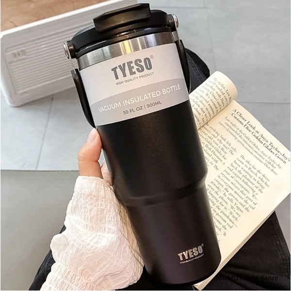 Tyeso Termisk Vandflaske Stål Dobbelt-Lag Isoleret Kop Kold Og Varm Kaffe Kop Tumbler K Rejse Kops Blue With Cup Bag 900ML