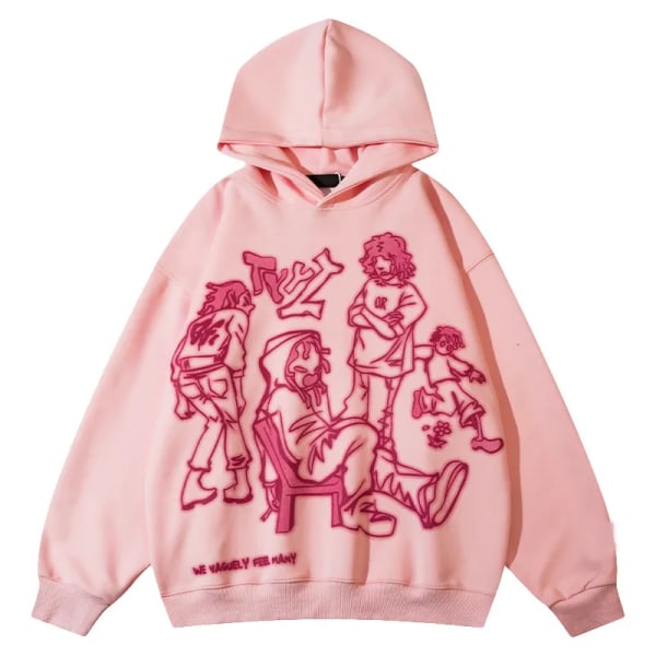 2023 Y2K Streetwear Rosa Hoodie Sweatshirt Rolig Tecknad Grafisk Hoodie Höst Harajuku Anime Huvtröja Hip Hop Hipster Pink XL