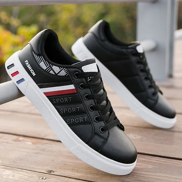 Man Sneakers Casual Skor Lätt Andas Män Skor Platt Lace Up Vit Business Resor Män Tenis Skor Tjenis Masculinon black 40