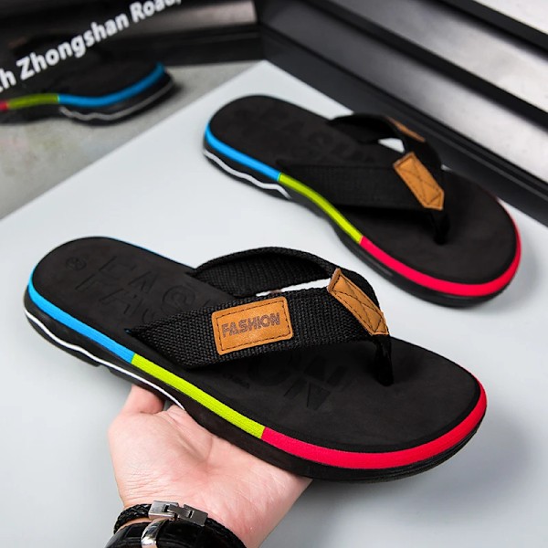 Män Blandade Färger Flip-Flops Sommaren Bekväm Tjock Sole Icke-Slip Gång Skor Rund Huvud Lättviktiga Strand Tompar green 39