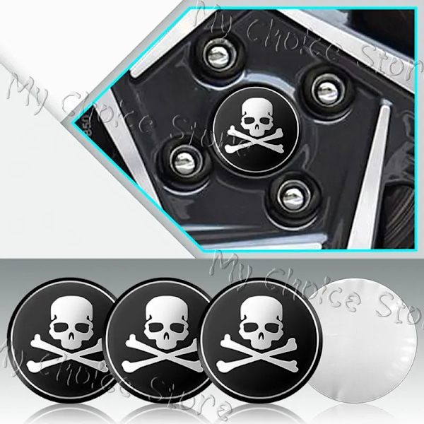 Universal Auto Decor 4 kpl 56 mm Skull Emblem Bil Wheel Center Hub Cap Rim Hub Dammsäker Täckmantel Sticker Bil Styling Tillbehör B