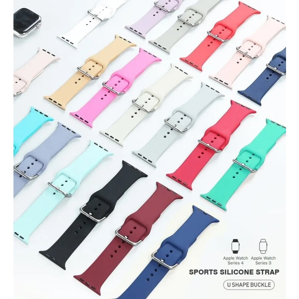 Mjuk silikonrem för Apple Watch Band 41mm 45mm 38mm 42mm 40 41mm Smart Watchband Armband För iWatch Series 9 8 7 6 5 4 3 Se Barblie powder 38 40 41 mm M-L