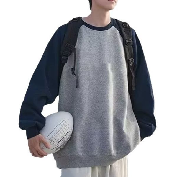 Niche Raglan Ärm Kontrast Färg Rund Hals Tröja Mäns Höst Och Vinter Mode Varumärke Basic Style Amerikansk Loss Flerfärgad Överflöd Grey L