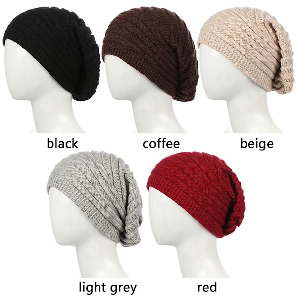 Unisex Mode Beanie Hat i Strikuld til Kvinder og Mænd - Oversized, Løstsiddende, Varm Vinterhue til Udendørs, Ski, Hip Hop, Stribet Bonnet beige