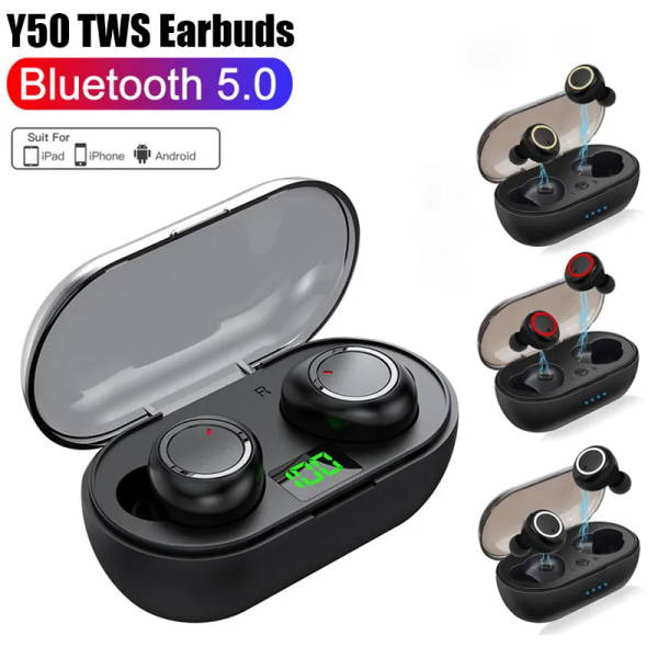 Original TWS Y50 Öronsnäckor Trådlöst Bluetooth Headset med Mic Touch Control Fone Bluetooth Hörlurar Trådlösa Hörlurar Y50 White