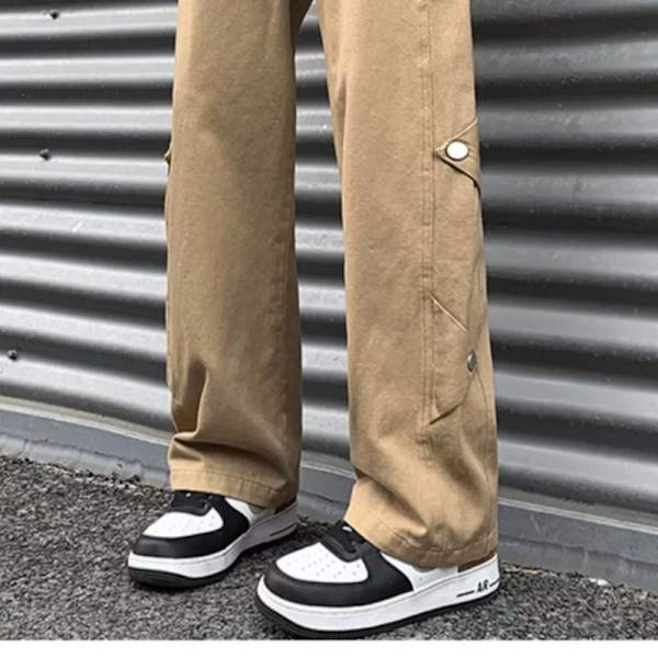 Khaki Casual Byxor Mäns Höst Och Vinter Raka Ben Vida Ben Byxor Trendiga Stiliga High Street American Byxor Vår Och Höst Black M