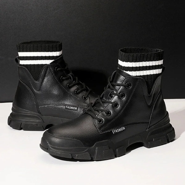 Höst och vinter nya casual snörning och fleece martens stövlar mode stövlar damskor trend mid-calf stövlar Black Plush 37