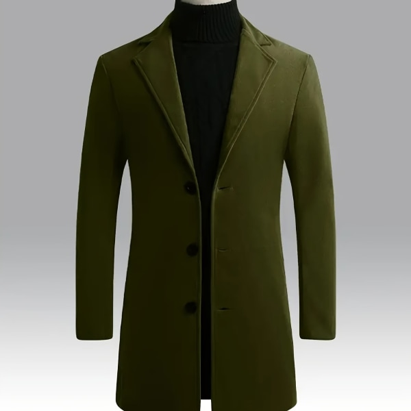 Klassisk design trenchcoat, mäns semi-formella Button Up Lapel Overcoat för höst och vinter verksamhet Army Green M(48)