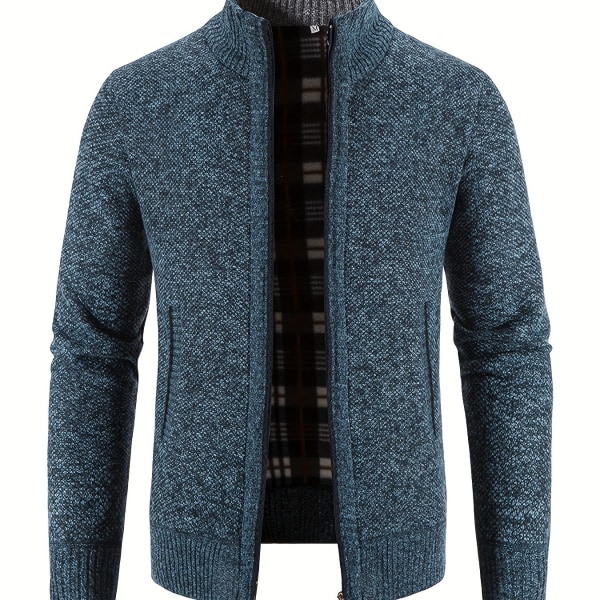 Casual kofta med dragkedja för män, patchwork thermal Regular Fit stickad tröja Blue S(46)