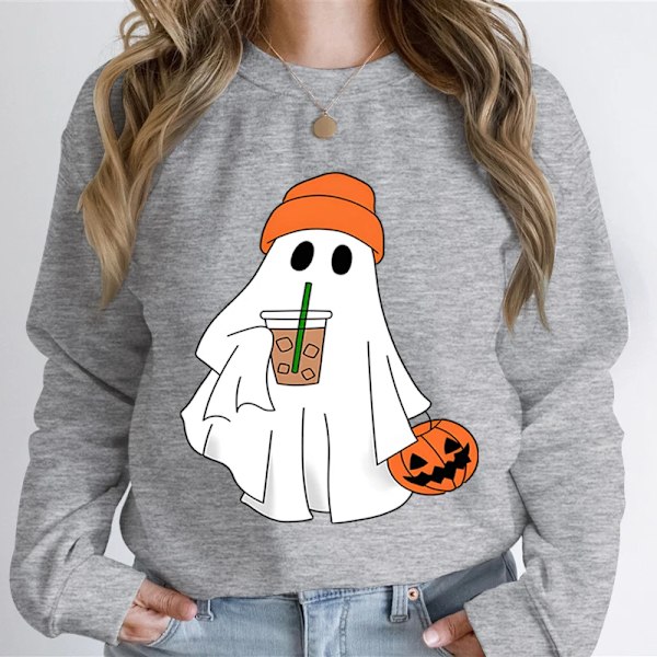 Ghost Ice Kaffe Grafisk Sweatshirt Hoodie Kvinnor Halloween Ghost Kaffe Lover Present Hoodies Pumpor Halla Party Sweatshirts GRAY XXXL