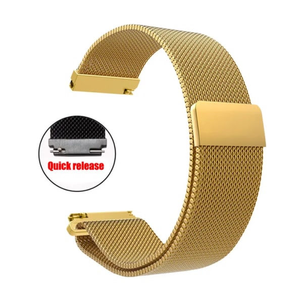 Magnetisk spänne milanese Armband i rostfritt stål för Samsung Watch4 Huawei GTR2 16mm 18mm 20mm 22mm Casual Fashion Watch Accessori Gold 22 mm