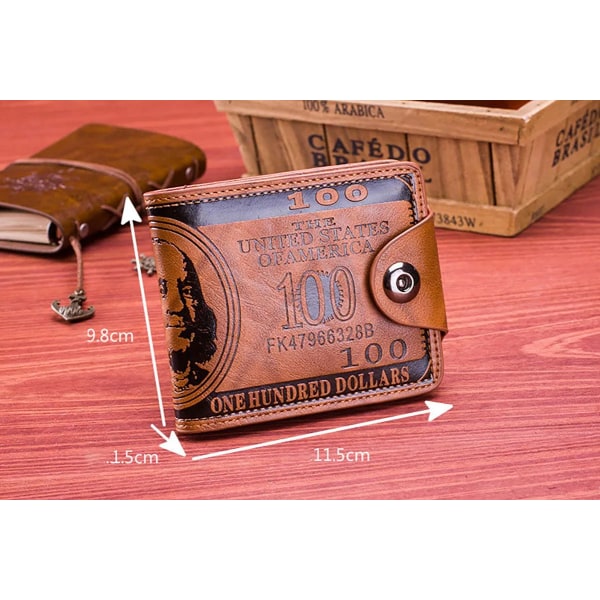 Dihope herrplånböcker med 100 US-dollarsmönsterplånbok manlig läderplånbok Fotokorthållare Mode plånbok med stor kapacitet Caramel 11X8X2.5cm